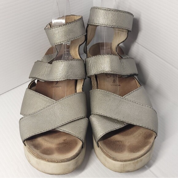 FLY London Idra Wedge Platform Sandal EU 41 Silver Metallic Leather Ankle Strap - Picture 5 of 12